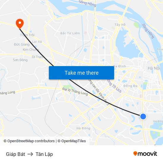 Giáp Bát to Tân Lập map