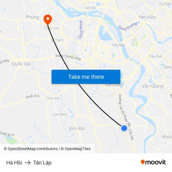 Hà Hồi to Tân Lập map