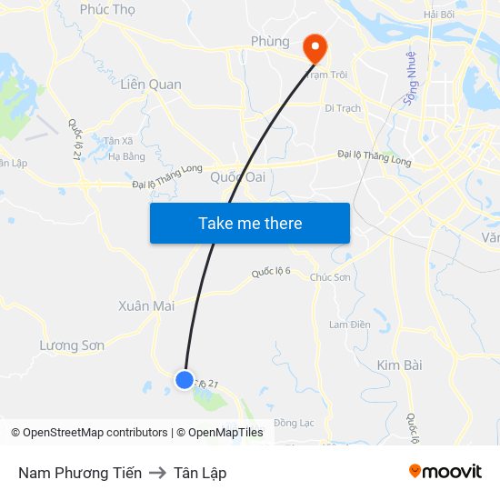 Nam Phương Tiến to Tân Lập map