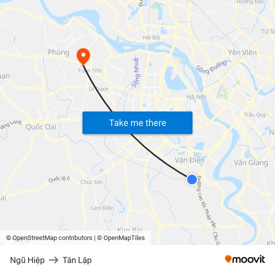 Ngũ Hiệp to Tân Lập map