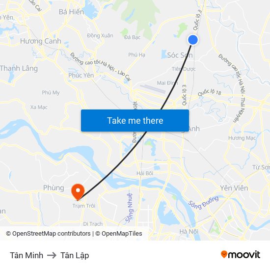 Tân Minh to Tân Lập map