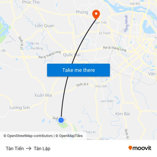 Tân Tiến to Tân Lập map