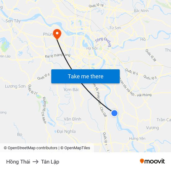 Hồng Thái to Tân Lập map