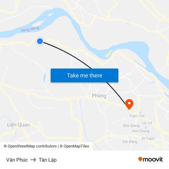 Vân Phúc to Tân Lập map