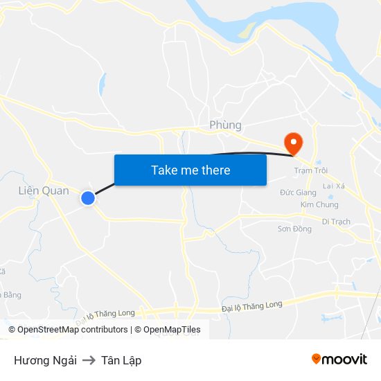 Hương Ngải to Tân Lập map