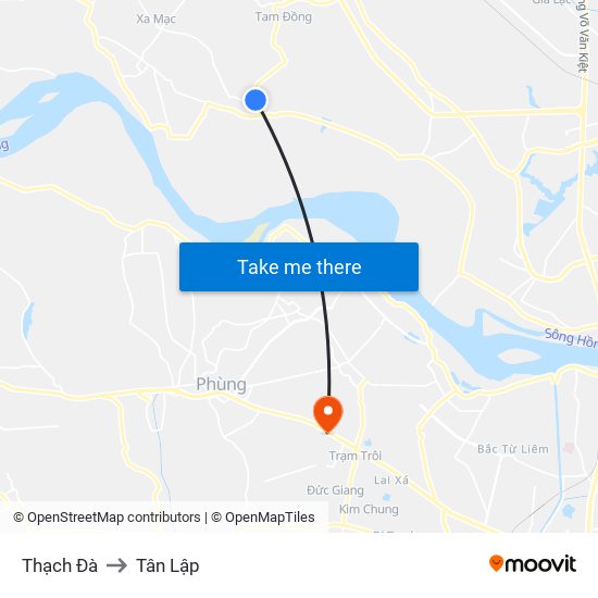 Thạch Đà to Tân Lập map