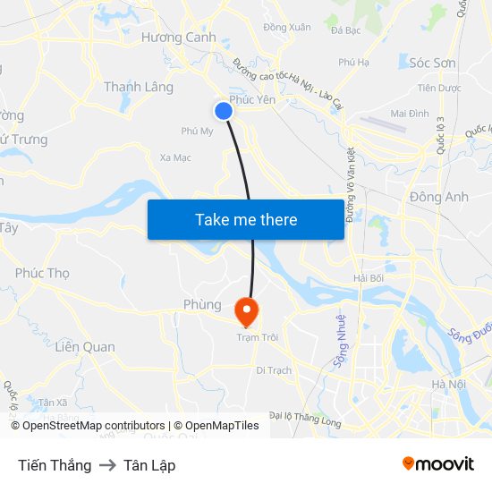 Tiến Thắng to Tân Lập map