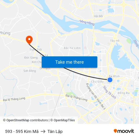 593 - 595 Kim Mã to Tân Lập map