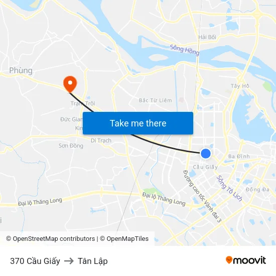 370 Cầu Giấy to Tân Lập map