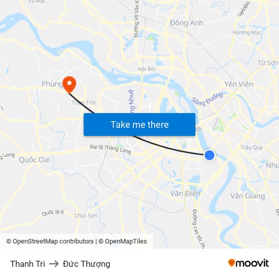 Thanh Trì to Đức Thượng map