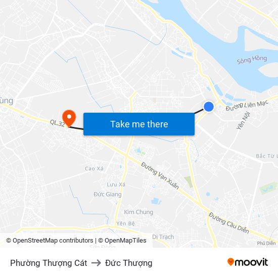 Phường Thượng Cát to Đức Thượng map