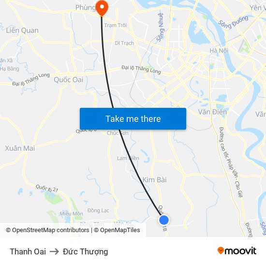 Thanh Oai to Đức Thượng map