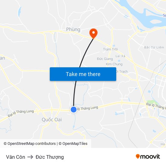 Vân Côn to Đức Thượng map