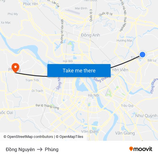 Đồng Nguyên to Phùng map