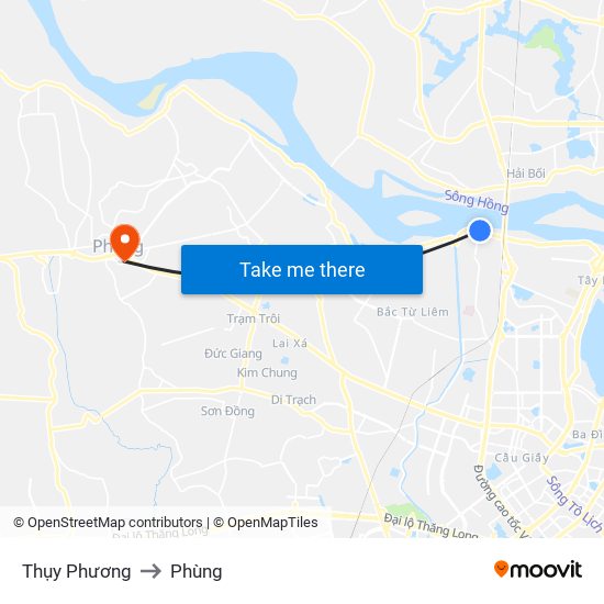 Thụy Phương to Phùng map