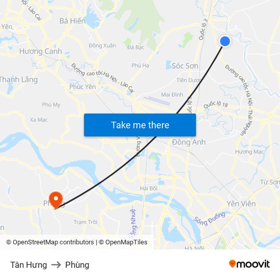 Tân Hưng to Phùng map