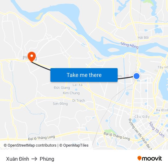 Xuân Đỉnh to Phùng map