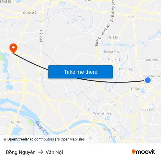 Đồng Nguyên to Vân Nội map