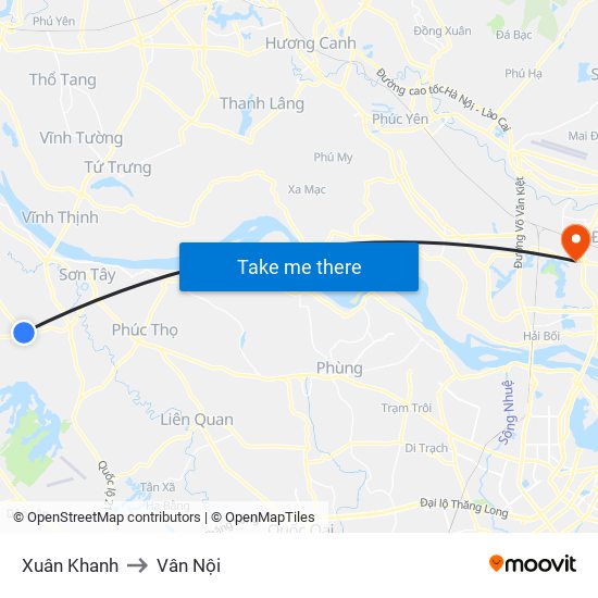 Xuân Khanh to Vân Nội map