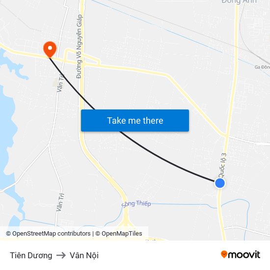 Tiên Dương to Vân Nội map