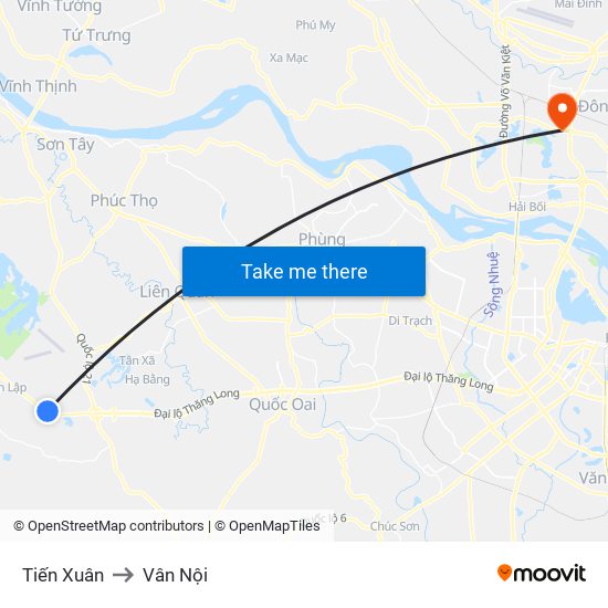 Tiến Xuân to Vân Nội map