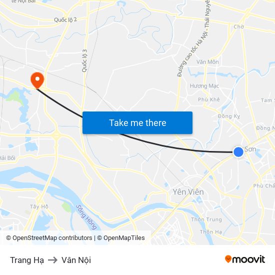 Trang Hạ to Vân Nội map