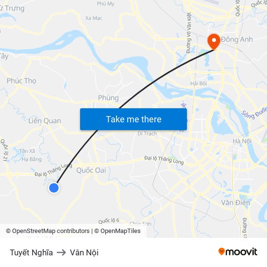 Tuyết Nghĩa to Vân Nội map