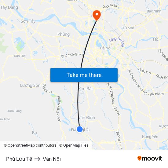 Phù Lưu Tế to Vân Nội map