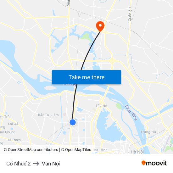 Cổ Nhuế 2 to Vân Nội map