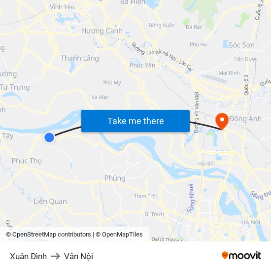 Xuân Đình to Vân Nội map