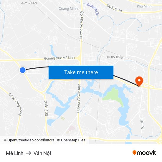 Mê Linh to Vân Nội map