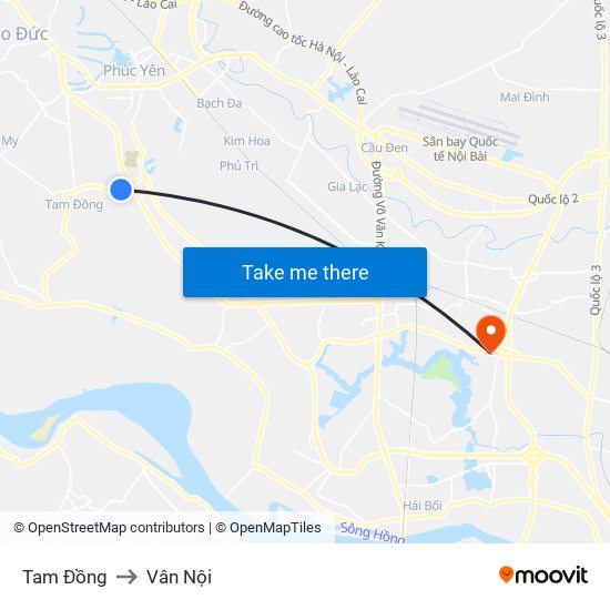 Tam Đồng to Vân Nội map