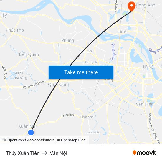 Thủy Xuân Tiên to Vân Nội map