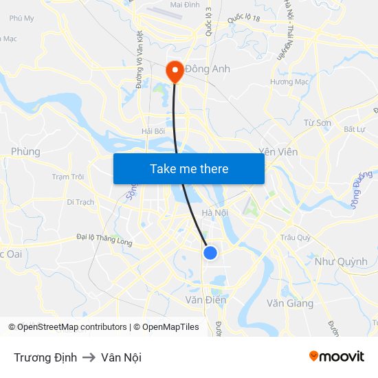 Trương Định to Vân Nội map