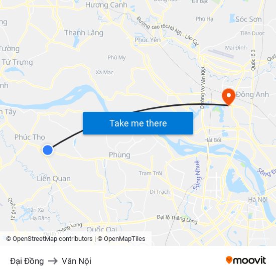 Đại Đồng to Vân Nội map