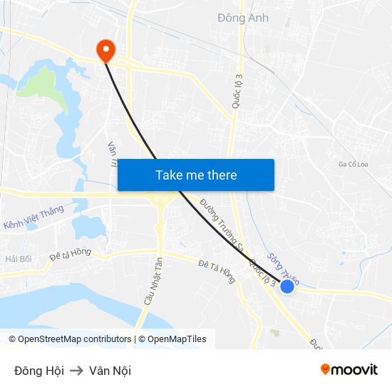 Đông Hội to Vân Nội map