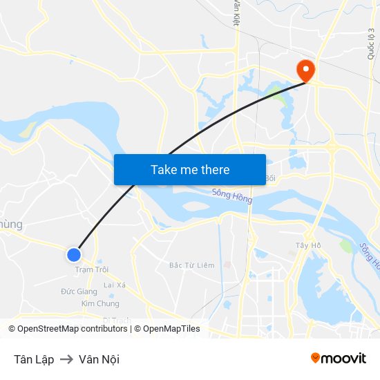 Tân Lập to Vân Nội map