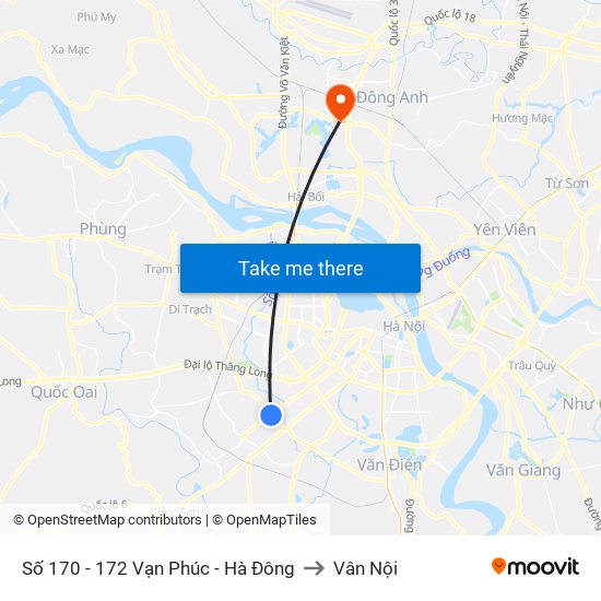 Số 170 - 172 Vạn Phúc - Hà Đông to Vân Nội map