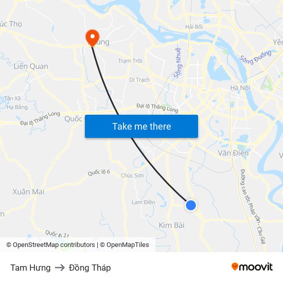 Tam Hưng to Đồng Tháp map