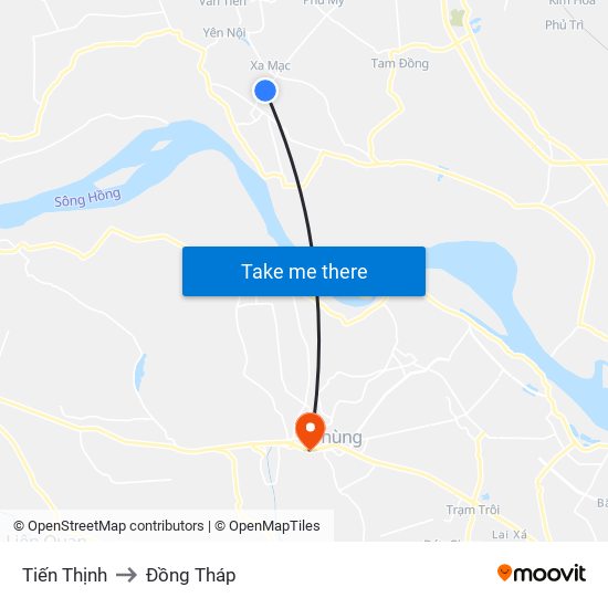 Tiến Thịnh to Đồng Tháp map