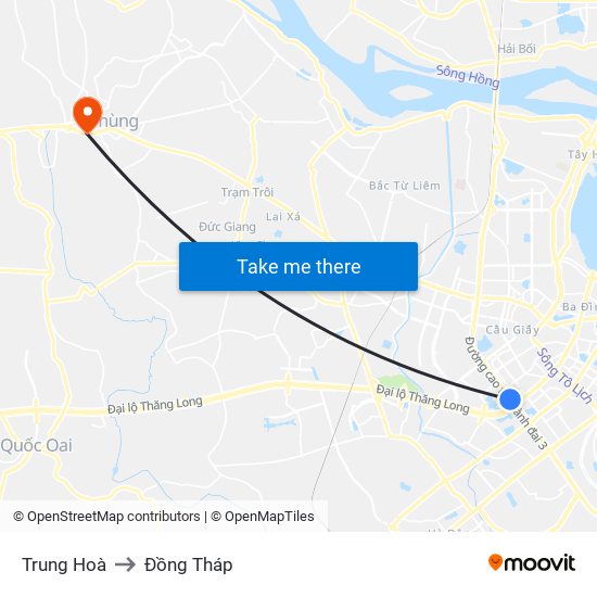 Trung Hoà to Đồng Tháp map