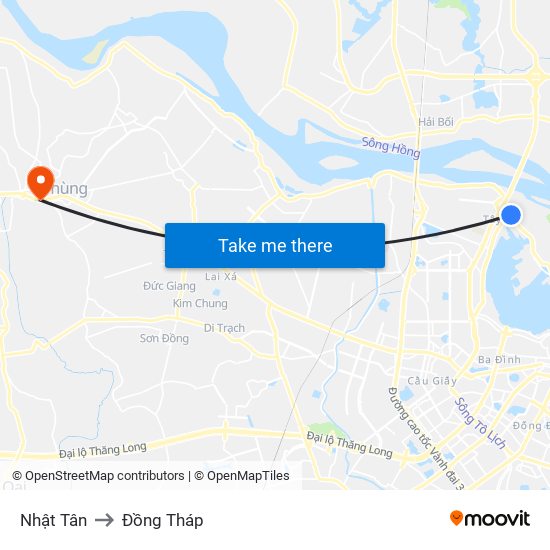 Nhật Tân to Đồng Tháp map