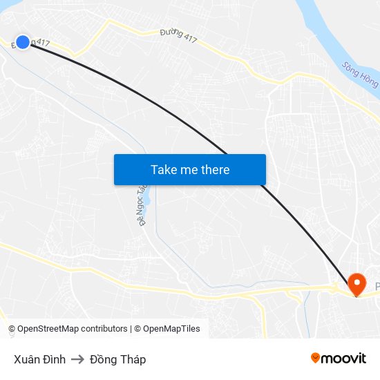 Xuân Đình to Đồng Tháp map