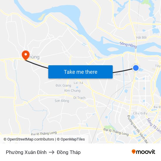 Phường Xuân Đỉnh to Đồng Tháp map