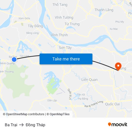 Ba Trại to Đồng Tháp map