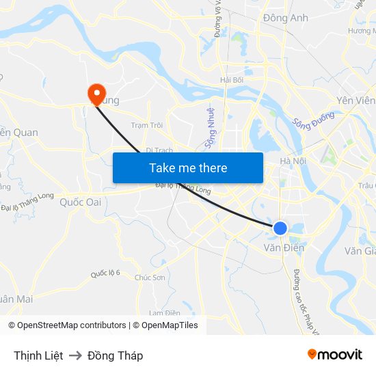 Thịnh Liệt to Đồng Tháp map