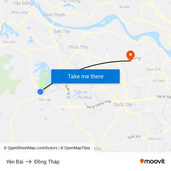 Yên Bài to Đồng Tháp map