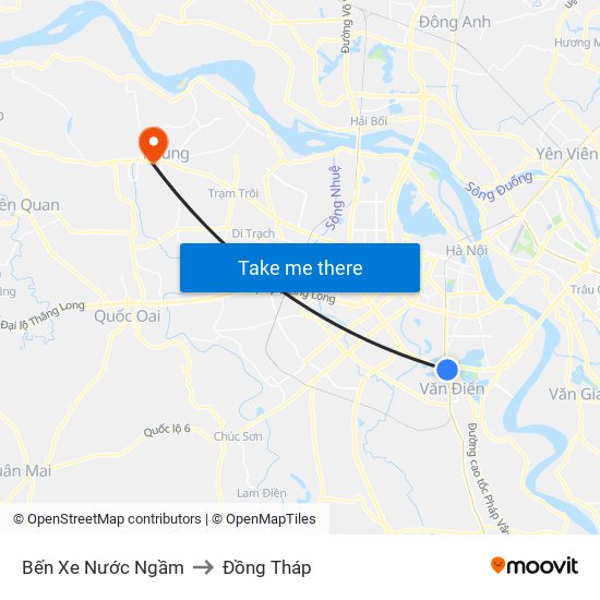 Bến Xe Nước Ngầm to Đồng Tháp map