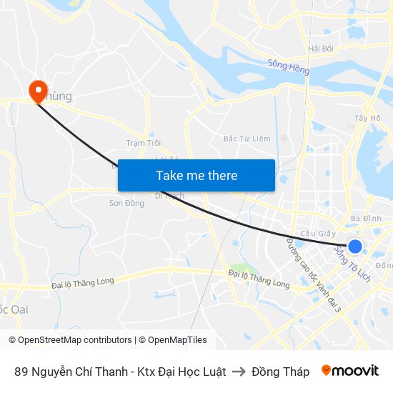 89 Nguyễn Chí Thanh - Ktx Đại Học Luật to Đồng Tháp map