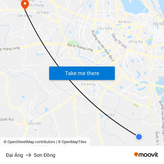 Đại Áng to Sơn Đồng map